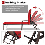 NNECW Outdoor Reclining Chaise with Adjustable Backrest for Garden Red
