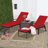 NNECW Outdoor Reclining Chaise with Adjustable Backrest for Garden Red