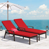 NNECW Outdoor Reclining Chaise with Adjustable Backrest for Garden Red