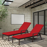 NNECW Outdoor Reclining Chaise with Adjustable Backrest for Garden Red