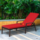 NNECW Outdoor Reclining Chaise with Adjustable Backrest for Garden Red