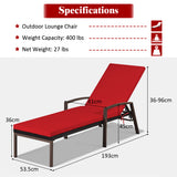 NNECW Outdoor Reclining Chaise with Adjustable Backrest for Garden Red