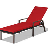 NNECW Outdoor Reclining Chaise with Adjustable Backrest for Garden Red