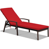 NNECW Outdoor Reclining Chaise with Adjustable Backrest for Garden Red