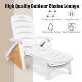 NNECW Adjustable Chaise Lounge Chair with Built-In Wheels for Patio White