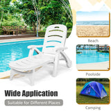 NNECW Adjustable Chaise Lounge Chair with Built-In Wheels for Patio White