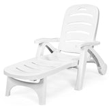 NNECW Adjustable Chaise Lounge Chair with Built-In Wheels for Patio White