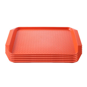 NNEAGS Rectangular Serving Tray Heavy Duty Waterproof Stackable Plastic Food Snack Pan Set of 5 Orange
