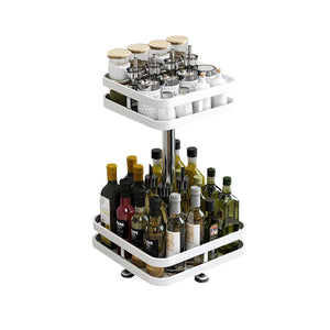 NNEAGS 2 Tier Steel White Square Rotating Multi-Function Kitchen Portable Storage Spice Seasoning Kitchen Countertop Organiser Shelf