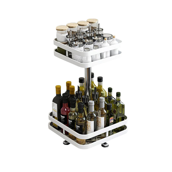NNEAGS 2 Tier Steel White Square Rotating Multi-Function Kitchen Portable Storage Spice Seasoning Kitchen Countertop Organiser Shelf