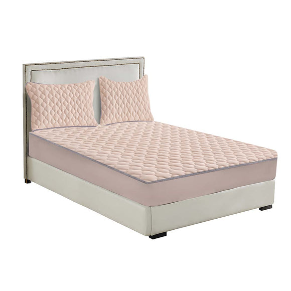 NNEAGS BCover70Beige 153cm Wide Mattress Cover Thick Quilted Fleece Stretchable Clover Design Bed Spread Sheet Protector with Pillow Covers05