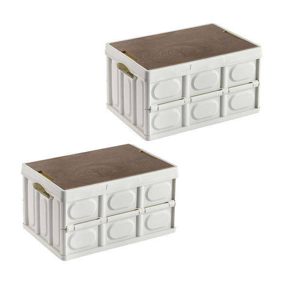 NNEAGS 2X 34.5x22cm 18L White Car & Camping Foldable Storage Box Crate Stackable Container No Handle