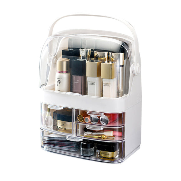 NNEAGS 3 Tier White Countertop Makeup Cosmetic Storage Organiser Skincare Holder Jewelry Storage Box with Handle