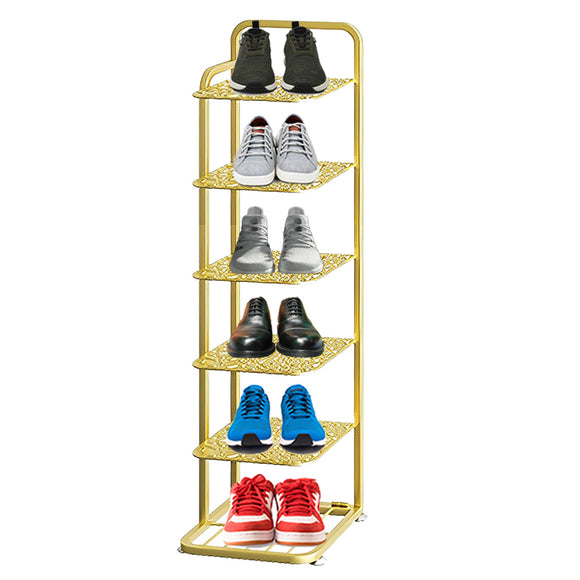 NNEAGS 6 Tier Gold Plated Metal Shoe Organizer Space Saving Portable Footwear Storage Shelf