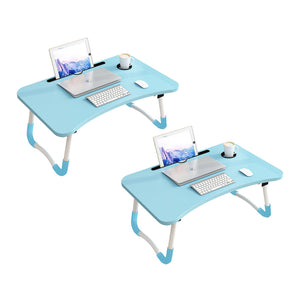 NNEAGS 2X Blue Portable Bed Table Adjustable Foldable Bed Sofa Study Table Laptop Mini Desk with Notebook Stand Cup Slot Home Decor