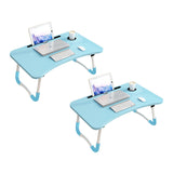 NNEAGS 2X Blue Portable Bed Table Adjustable Foldable Bed Sofa Study Table Laptop Mini Desk with Notebook Stand Cup Slot Home Decor