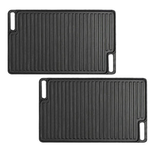 NNEAGS 2X 45cm Rectangular Cast Iron Portable Fry BBQ Grill Plate Cooking Pan Tray with Handle