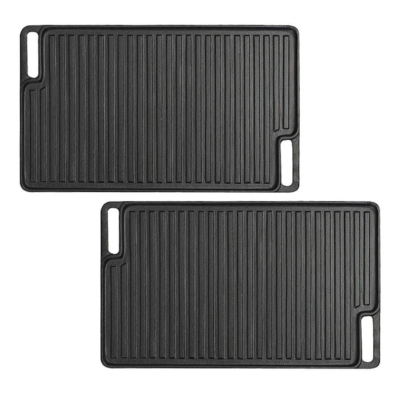 NNEAGS 2X 45cm Rectangular Cast Iron Portable Fry BBQ Grill Plate Cooking Pan Tray with Handle