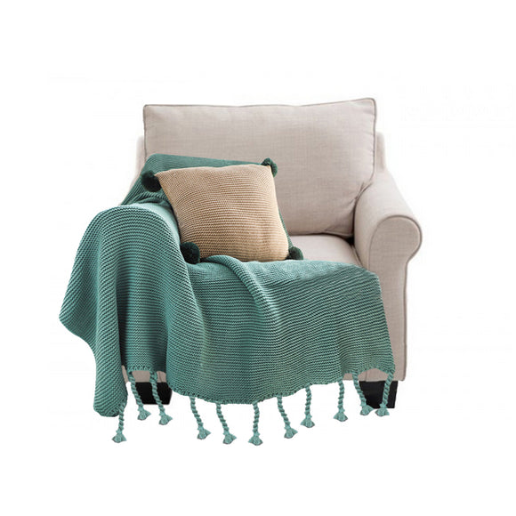 NNEAGS Green Tassel Fringe Knitting Blanket Warm Cozy Woven Cover Couch Bed Sofa Home Decor