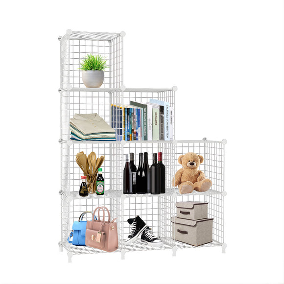 NNEAGS White Portable 9-Cube 3 Column Storage Organiser Foldable DIY Modular Grid Space Saving Shelf 149cm