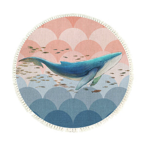 NNEAGS 120cm Round Tassels Shark Print Area Rugs, Home Decor