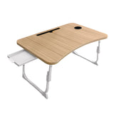 NNEAGS Oak Portable Bed Table Adjustable Folding Mini Desk Stand With Cup-Holder Home Decor