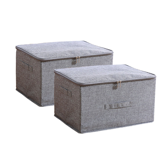 NNEAGS 2X Grey Large Portable Double Zipper Storage Box Moisture Proof Clothes Basket Foldable Home Organiser
