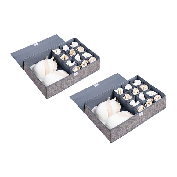 NNEAGS 2X Grey Flip Top Underwear Storage Box Foldable Wardrobe Partition Drawer Home Organiser