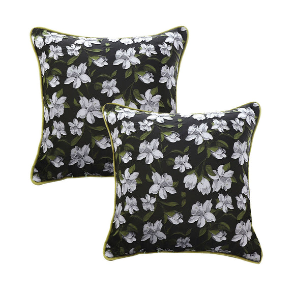 NNEAGS 2X 45cm Subtle Foliage Green Pillow Subtle Orchid Blossom Square Throw Pillow