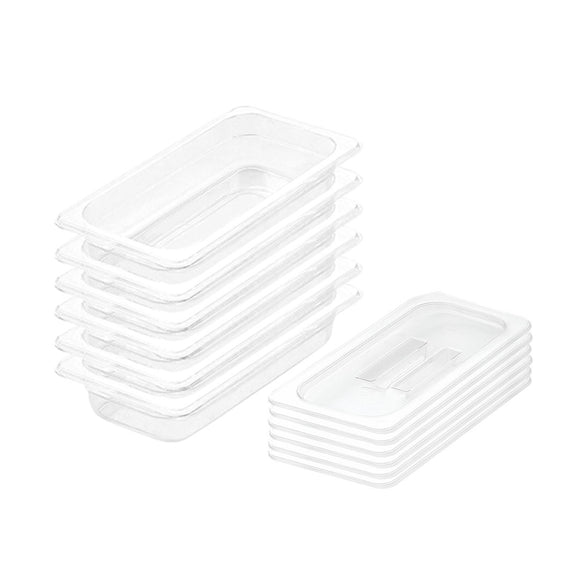NNEAGS 65mm Clear Gastronorm GN Pan 1/3 Food Tray Storage Bundle of 6 with Lid