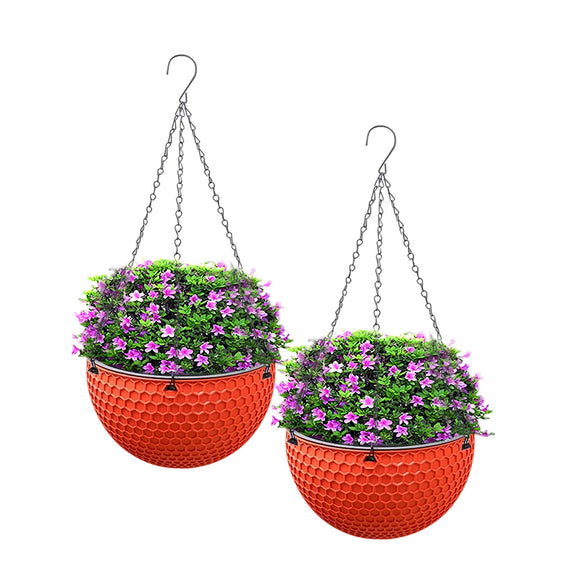 NNEAGS 2X Red Medium Hanging Resin Flower Pot Self Watering Basket Planter Outdoor Garden Decor
