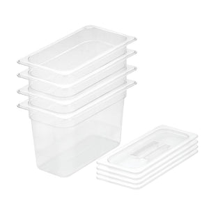 NNEAGS 200mm Clear Gastronorm GN Pan 1/3 Food Tray Storage Bundle of 4 with Lid
