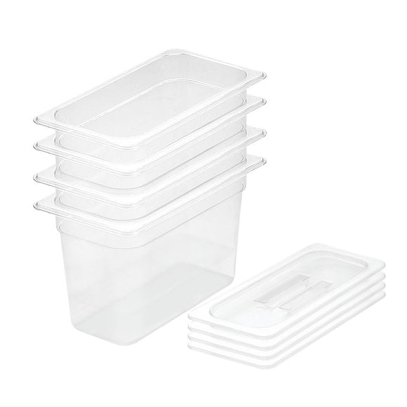 NNEAGS 200mm Clear Gastronorm GN Pan 1/3 Food Tray Storage Bundle of 4 with Lid