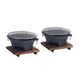 NNEAGS 2X Large Cast Iron Round Stove Charcoal Table Net Grill Japanese Style BBQ Picnic Camping with Wooden Board