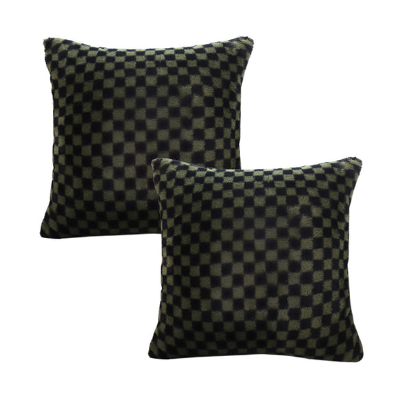 NNEAGS 2X 45cm Urban Light Luxury Pillow Dark Night Green Checkered Square Throw Pillow