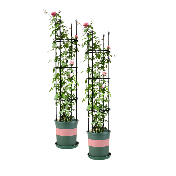 NNEAGS 2X 133cm 4-Bar Plant Frame Stand Trellis Vegetable Flower Herbs Outdoor Vine Support Garden Rack with Rings