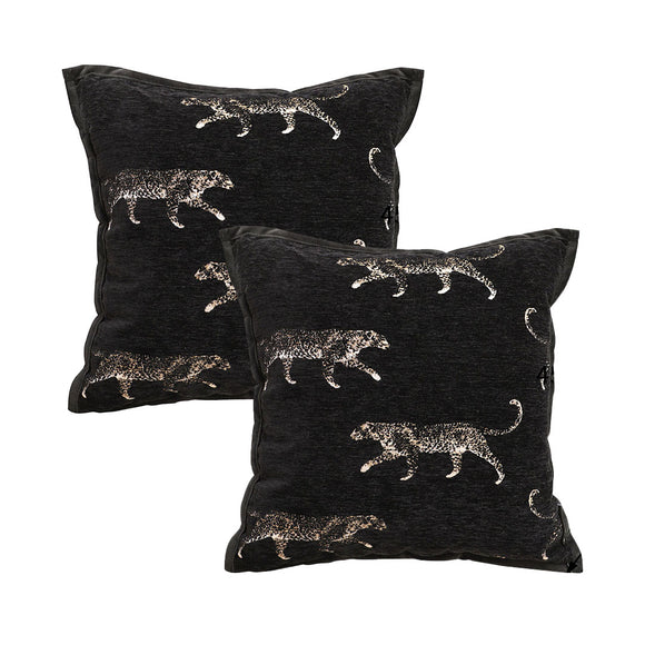 NNEAGS 2X 45cm Light Luxury Vintage Leopard Print Square Black Throw Pillow