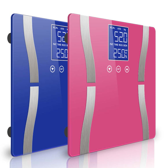 NNEAGS 2X Glass LCD Digital Body Fat Scale Bathroom Electronic Gym Water Weighing Scales Blue/Pink