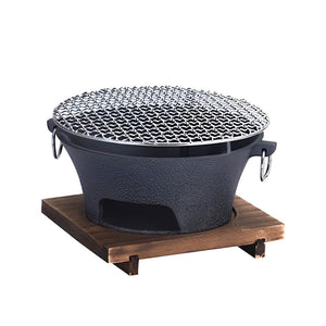 NNEAGS Large Cast Iron Round Stove Charcoal Table Net Grill Japanese Style BBQ Picnic Camping with Wooden Board