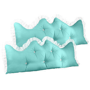 NNEAGS 2X 180cm Light Blue Princess Bed Pillow Headboard Backrest Bedside Tatami Sofa Cushion with Ruffle Lace Home Decor