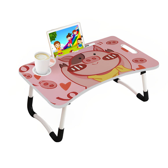 NNEAGS Cute Pig Design Portable Bed Table Adjustable Foldable Bed Sofa Study Table Laptop Mini Desk with Drawer and Cup Slot Home Decor