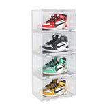 NNEAGS 4 Tier Transparent Portable Shoe Organiser Sneaker Footwear Folding Plastic Bin Stackable Storage Box with Magnetic Door