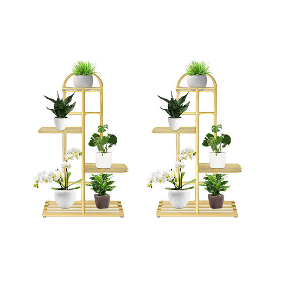 NNEAGS 2X 4 Tier 5 Pots Gold Metal Plant Stand Flowerpot Display Shelf Rack Indoor Home Office Decor