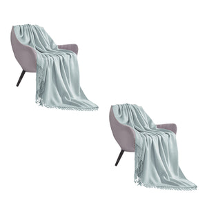 NNEAGS 2X Grey Acrylic Knitted Throw Blanket Solid Fringed Warm Cozy Woven Cover Couch Bed Sofa Home Decor