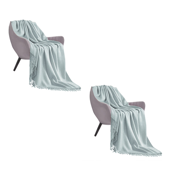 NNEAGS 2X Grey Acrylic Knitted Throw Blanket Solid Fringed Warm Cozy Woven Cover Couch Bed Sofa Home Decor