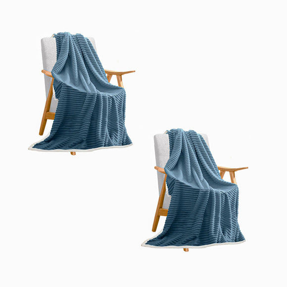 NNEAGS 2X  Blue Throw Blanket Warm Cozy Double Sided Thick Flannel Coverlet Fleece Bed Sofa Comforter