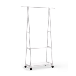 NNEAGS 2-in-1 Organiser Clothes Shoe Rack Space-Saving Triangular Storage with Wheels White