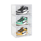 NNEAGS 3 Tier Transparent Portable Shoe Organiser Sneaker Footwear Folding Plastic Bin Stackable Storage Box with Magnetic Door