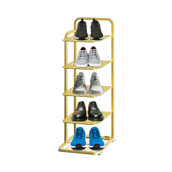 NNEAGS 5 Tier Gold Plated Metal Shoe Organizer Space Saving Portable Footwear Storage Shelf