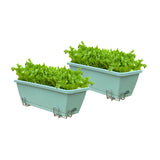 NNEAGS 49.5cm Green Rectangular Planter Vegetable Herb Flower Outdoor Plastic Box with Holder Balcony Garden Decor Set of 2